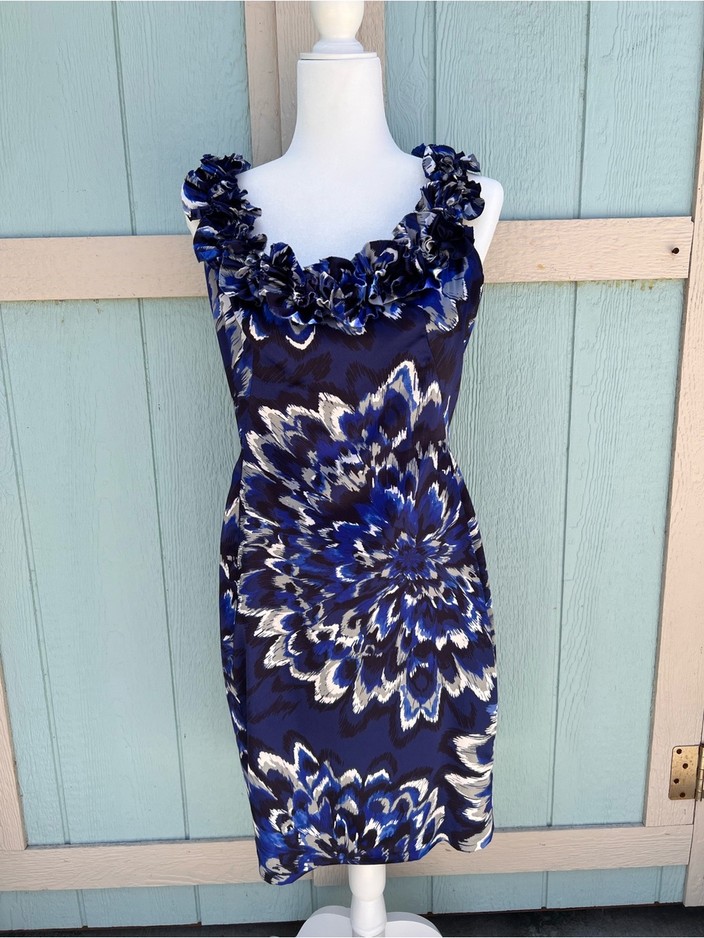 Maggy London Vibrant Blue & Black ruffle dress